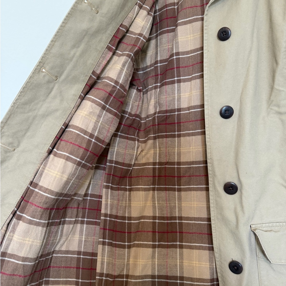 L.L. Bean Men’s Khaki Trench Coat with Dark Brown Corduroy Trim - Picture 3 of 4